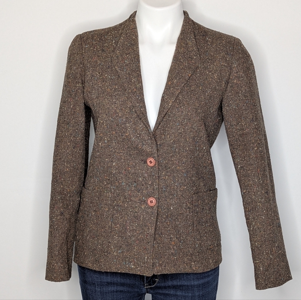 Vintage Happy Legs Brown Speckled Donegal Tweed Button Up Blazer Jacket 7